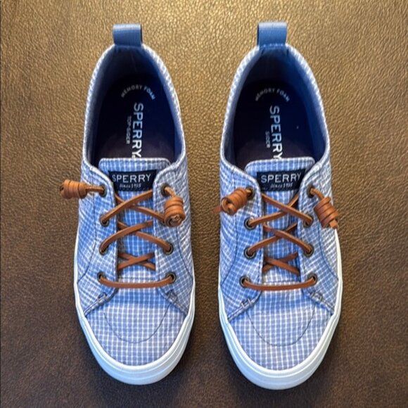 Sperry Top Sider Seacoast Canvas Slip On Sneakers - Blue Checkered, Size 6, EUC - Picture 3 of 13